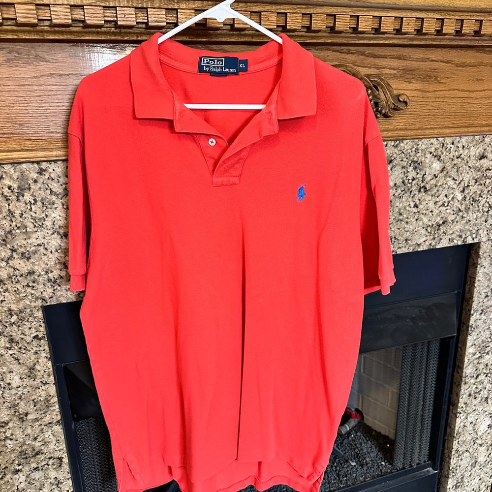 Polo by Ralph Lauren Men's Red Polo Shirt with Blue Logo